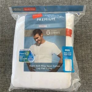 6 Men Hanes Original Fit Tagless Crew Short sleeve T-Shirt White LG Fresh IQ